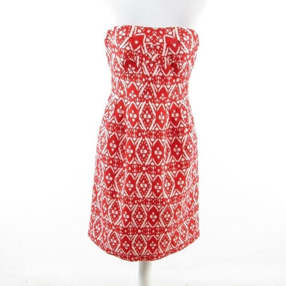 Red white J. CREW sheath strapless dress 4 - Picture 1 of 8